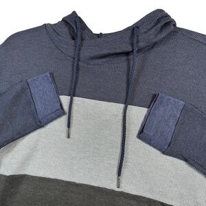 NEW Hudson Barrow NYC Men's XL Gray Blue Black Colorblock Thermal Hoodie